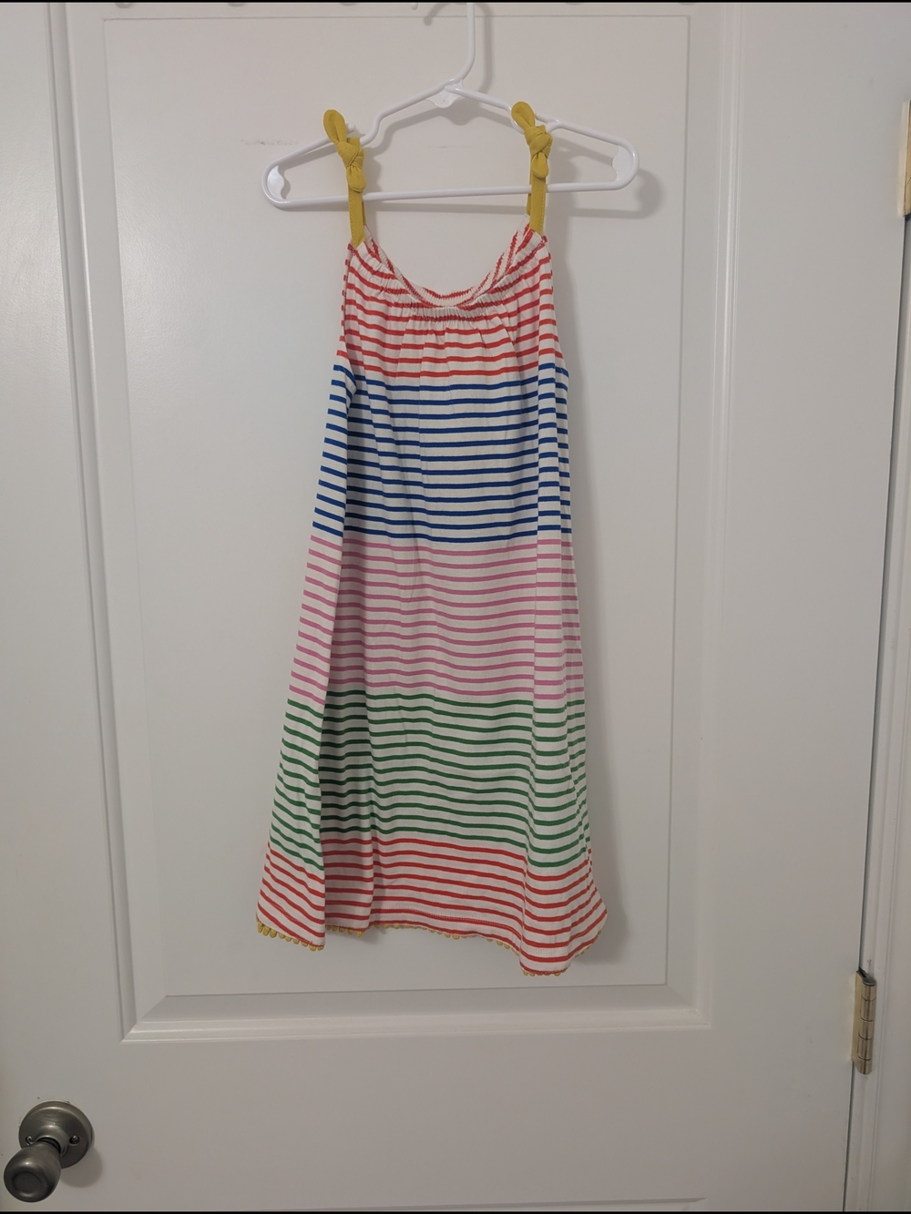 Mini Boden Rainbow Striped Sundress with Yellow Ties Size 5-6